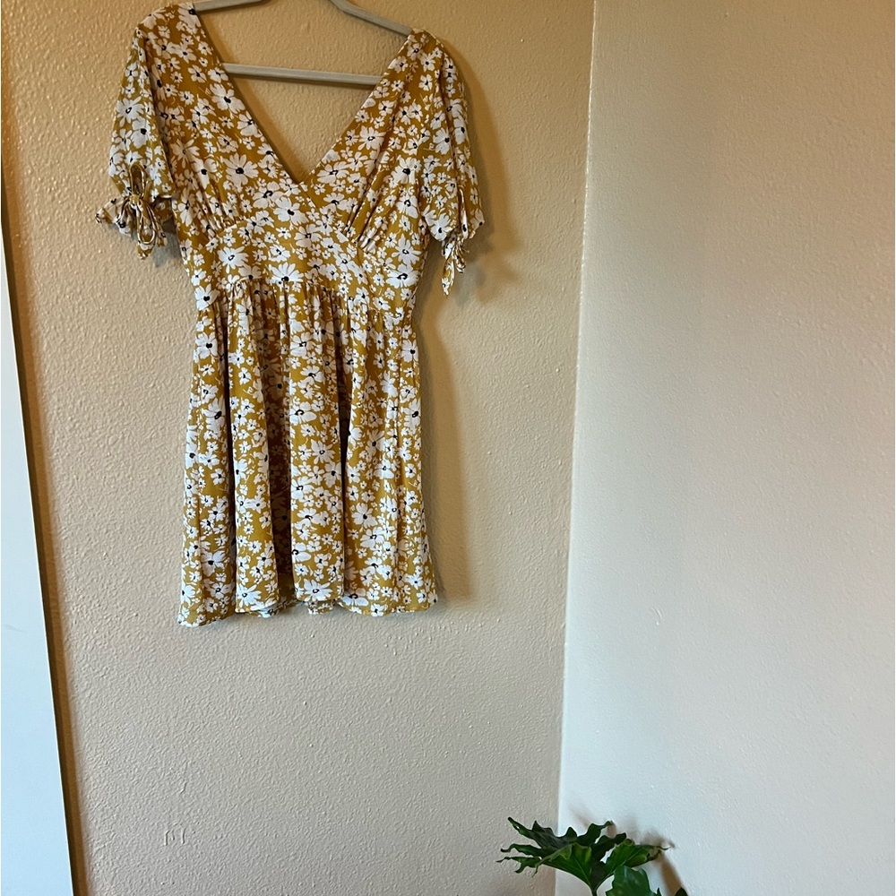 Sugar + Lips Yellow Mini Dress with White Florals